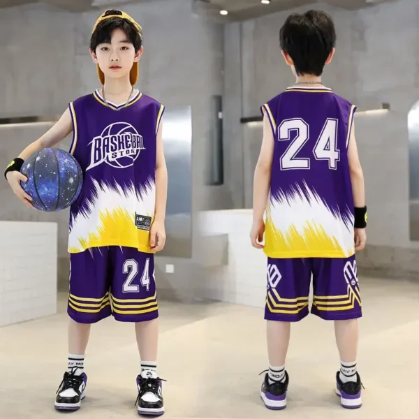 Boys Summer Quick-Dry Basketball Sports Suits 4-14 Years Boys Sveless Vset+Short Pants 2pcs Sets Kids Sports Outfits Clothing 4