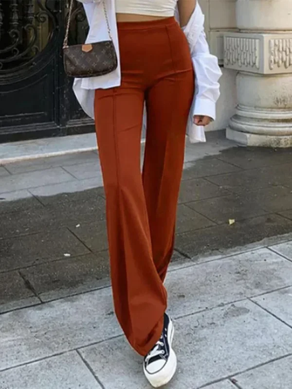 Fashion Solid Slim Flared Pants Women High Waist OL Ladies Career Long Trousers Female Fall  Chic Dropping Bell-Bottom Pants 3