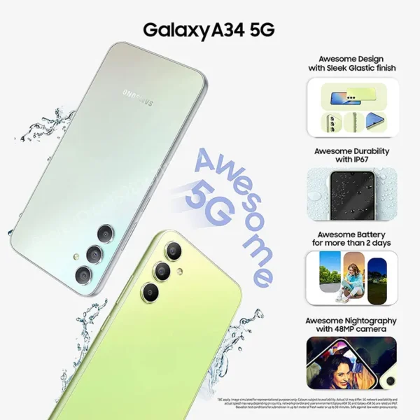 2023 Original New Samsung Galaxy A34 5G Smartphone Dimensity 1080 6.6" 120Hz Super AMOLED Display 5000mAh Android Mobile Phone 2