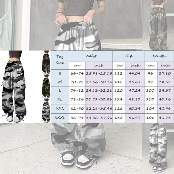 Y2k Baggy Cargo Pants For Women Camo Print Pants Streetwear Hip Hop Joggers Sweatpants Drawstring Casual Loose Wide Leg Trousers 6