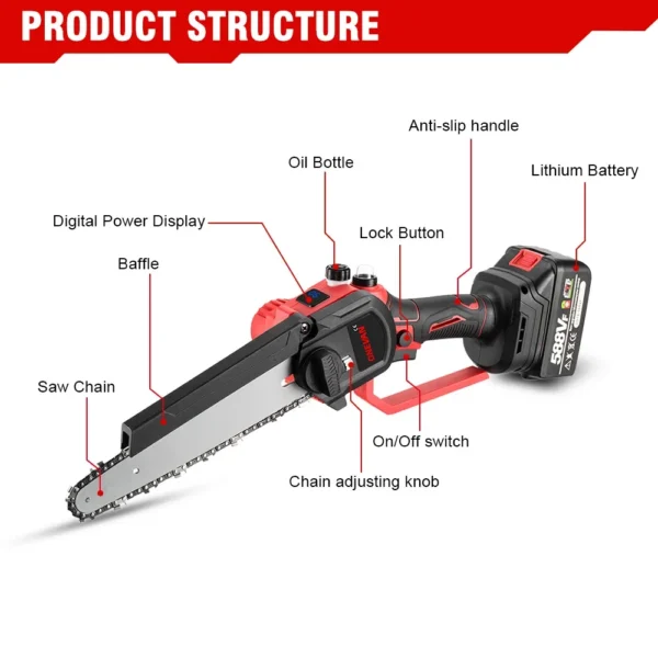 8Inch Brushless Electric Saw Cordless Oil Electric Chain Saw With Digital Display Woodworking Power Tool For Makita 18V Battery 3