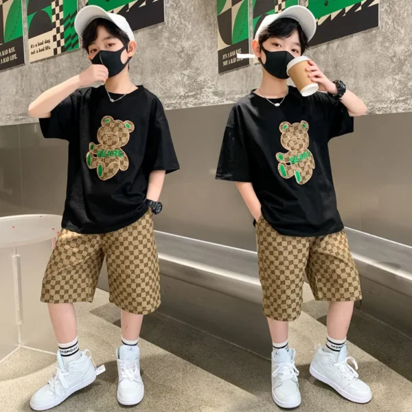 Boys Summer Sportswear Suit Kids Short Sleeve T-shirt+Shorts 2pc Casual Boy Tracksuit Children Clothing Outfit 6 8 9 10 12 Years 1