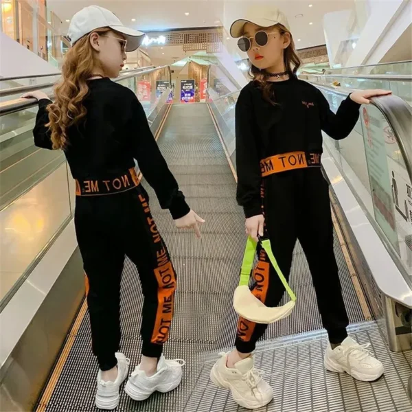 2023 spring Kids Girls Tracksuit Letter Long Sleeve Sweatsuit Teenager hoodie + striped pants Clothing Set  4 6 8 10 12 Years 3