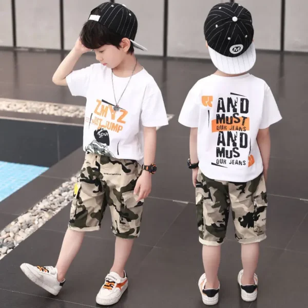 Boys Clothes Sets 2024 Summer Short Sweatshirt + Pants Children Clothing Camouflage Kids Boy Sport Suits Teen 4 6 8 10 12 Years 4