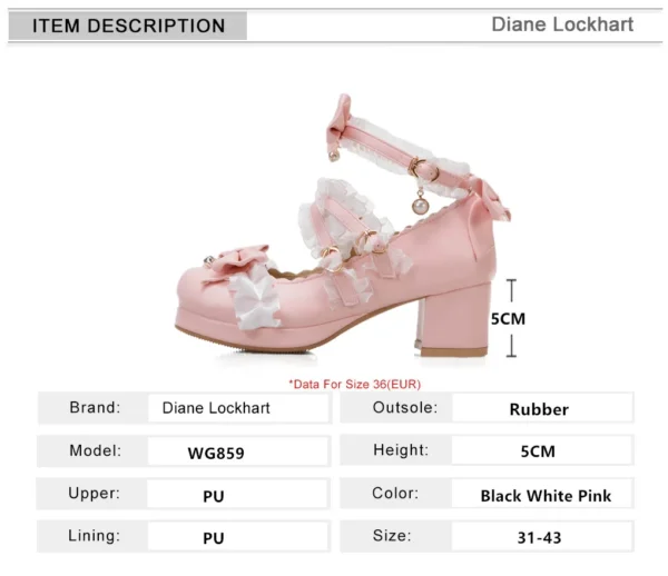 2024 Women High Heels Cross Strap Mary Jane Pumps Party Wedding White Pink Black Ruffles Bow Princess Cosplay Lolita Shoes 31-43 5