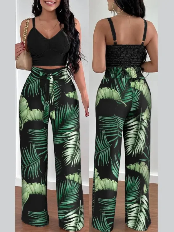 2024 Conjuntos Para Mujeres 2 Piezas Women V-neck Two-piece Set Backless Sleeveless Long Pants Casual 2 Piece Sets Women Outfit 2