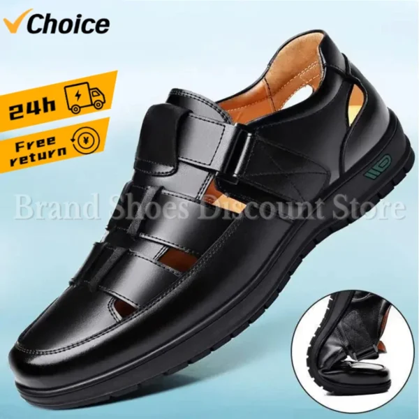 2024 Summer Hollow Leather Shoes Men's Casual Sandals Breathable Hole Shoes Sandals Men Shoes  Sandals 1