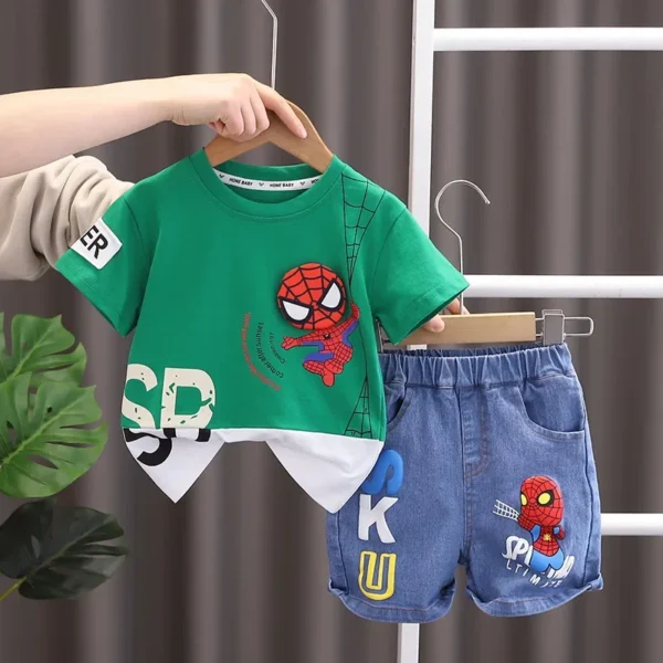 2024 Summer Baby Boys Spiderman Short Sleeve T-shirt+Jeans Sets Clothes Kids Fashion Clothing Outfits Children Sports Suits 3