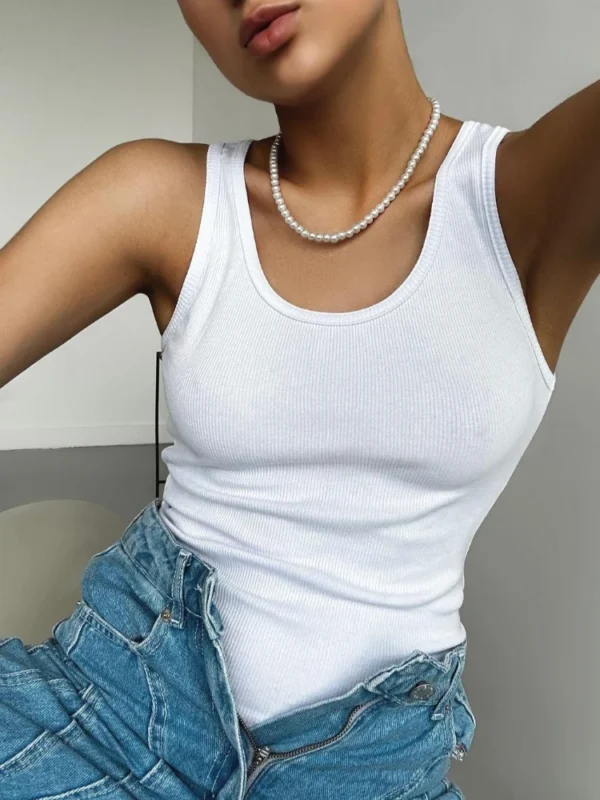 Women's Tees Sleeveless 100% Cotton Tops Summer O Neck Tanks & Camis Vest Slim Solid Sexy Crop Tops for Women Fashion 1