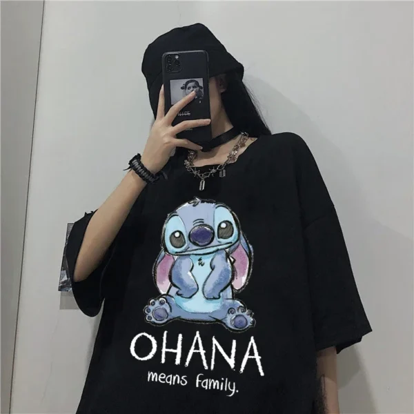 Disney Stitch Women T-shirt Ladies Summer Cartoon Top Fashion Men and Women with The Same White T-shirt 2