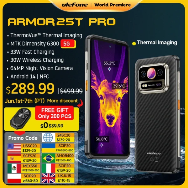 【World Premiere】Ulefone Armor 25T Pro 5G  Thermal Imaging Rugged Phone  Android 14 33W 50MP+64MP NFC Waterproof Smartphone 1