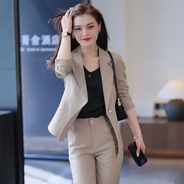 2023 Autumn New Korean Style Slim Fit Jacket Blazer Casual Pencil Pants Two Piece Elegant Women's Pants Set Office Outfits 4