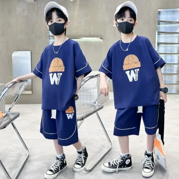 Boys Summer 2023 New Casual Shorts Sleeve Sleeveless T-shirts+Pants 2pcs Sets 5-14 Years Teenage Sportswear Children Outfits Set 4