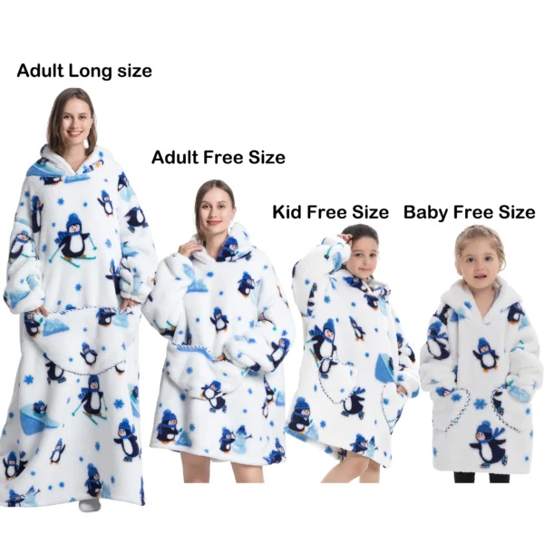 Flannel Blanket with Sleeves Winter Hoodies Sweatshirt   Fleece Giant Wearable Blanket Hoodie Oversized for adults kids babys 2