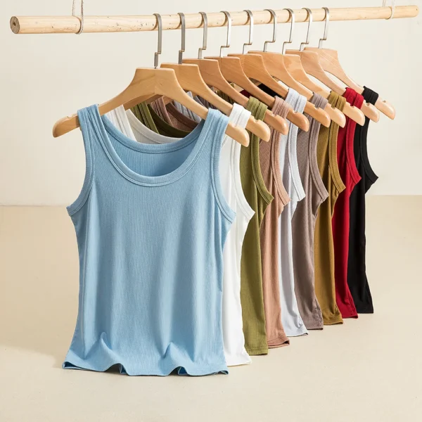 Solid color summer women's tank tops Rib cotton Soft bottoming Tshirts Sleeveless streetwear tee tops all matching 1