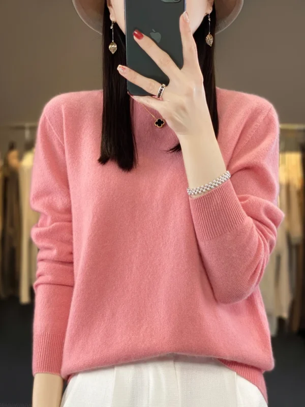 Autumn Winter Women Clothing Pullover New Fashion 100% Merino Wool Sweater Cashmere Tops Basic O-Neck Long Sleeve Knitwear 5