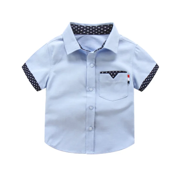 Boys Hot Sale Shirts Children Fashion Solid Cotton Short-sleeved Boys Shirts For 2-14Age kids Blouses clothes Baby Shirts Tops 6