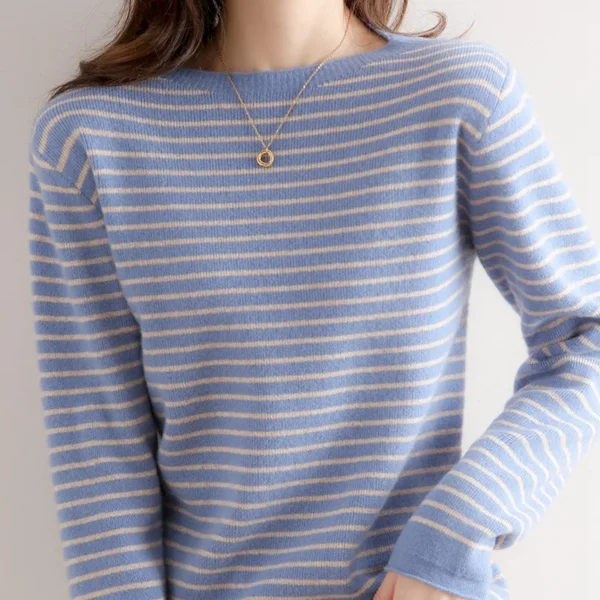 Women O-Neck Striped Sweater Harajuku Winter Retro Women's Thick Slim Stretch Warm Tops 2022 Autumn Knitted Pullover 2