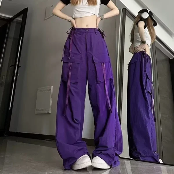 American Vintage Dopamine Baggy Purple Cargo Pants With Large Pockets For Women 1