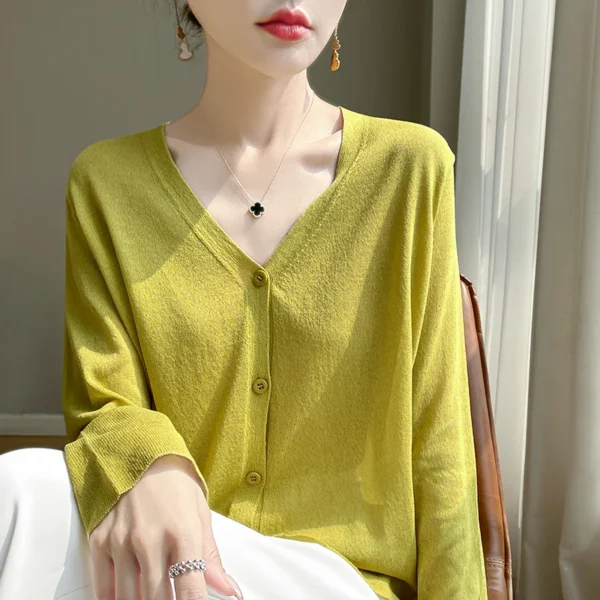 Sunscreen Knitted Sweater  Ice Silk cardigan V-neck light Thin Soft Colorful Versatile 2024 Women's New StyleSpringSummer Top 4