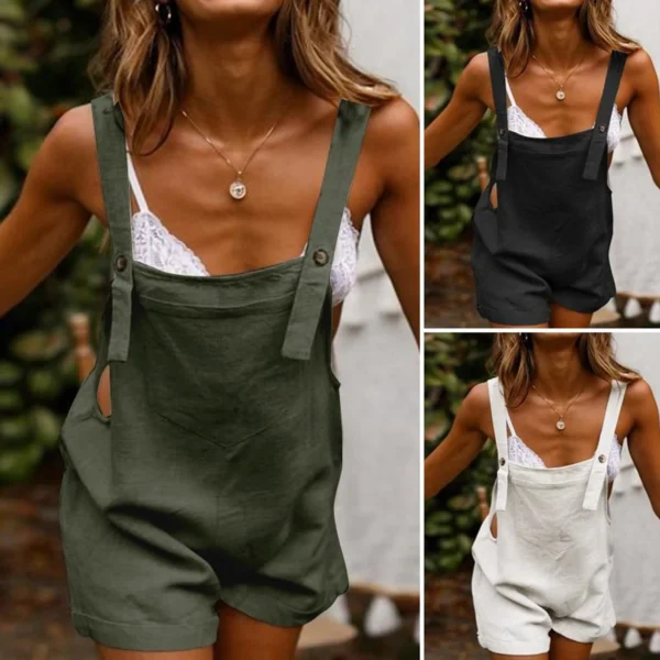 Women Jumpsuit Loose Style Overalls Boho Solid Color Square Collar Playsuits Sleeveless Rompers Summer Casual Clothes 2