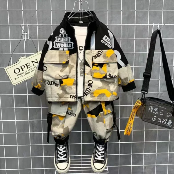 2024 Boys Babys Sets Fashion Jacket Letter Boy Clothing Suit Teenager Children Korean Coats Tops + Pants Cotton 2 3 6 8 10 year 1