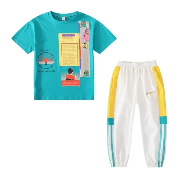 Girls Summer Short Sleeve Shirts+Full Length Pants 2pcs Sets Baby Boys Girls Teen Sports Suits 4 6 8 10 12 Year Kids Clothes 5