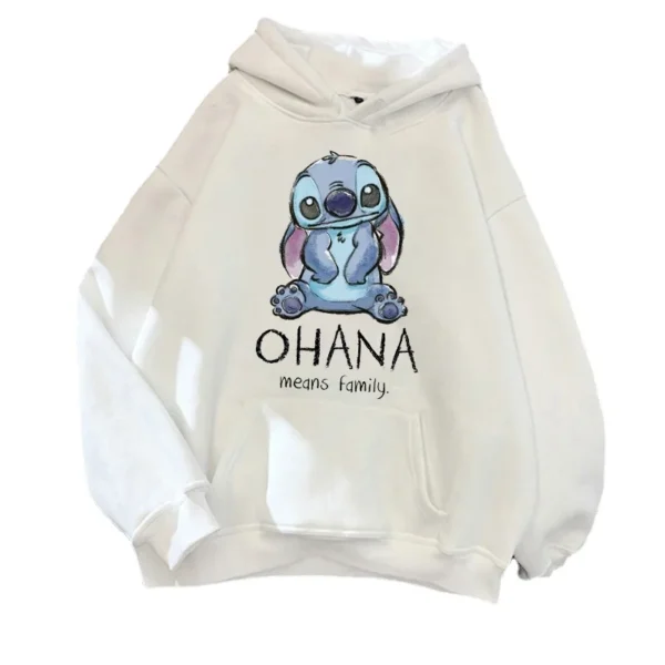 Disney Stitch Hoodies Women Harajuku Pullovers Cute Kawaii Casual Tops O-Neck Angel Print Hooded Sweatshirt Oversized Hoodie 6