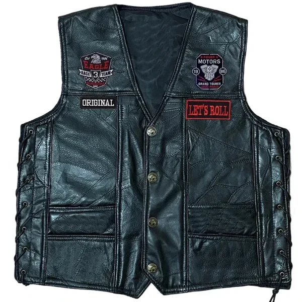 Tiger Embroidered Patches Sleeveless Locomotive Leather Vest Moto Biker Jacket Casual Streetwear Locomotive Club Punk Veste 2