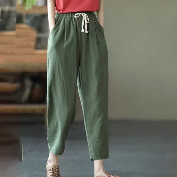 Rimocy 2024 Summer Casual Cotton Linen Pants Women Retro Pockets Loose Harem Pants Woman Solid Elastic Waist Trousers Female 3