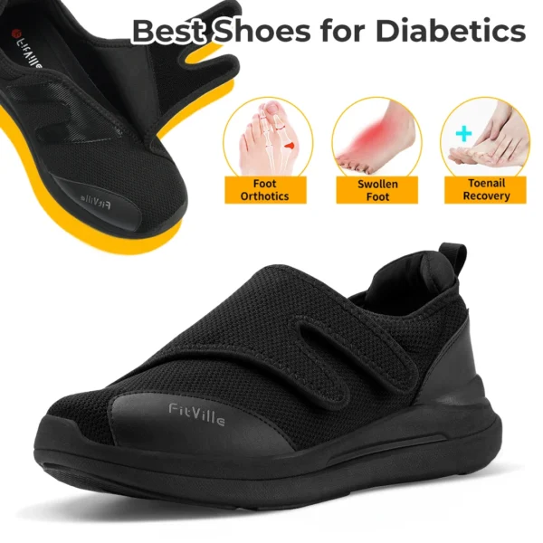 FitVille Diabetic Shoes Men Extra Wide Walking Casual Shoes for Swollen Feet Orthopedic Adjustable with Arch Support Cushioning 3