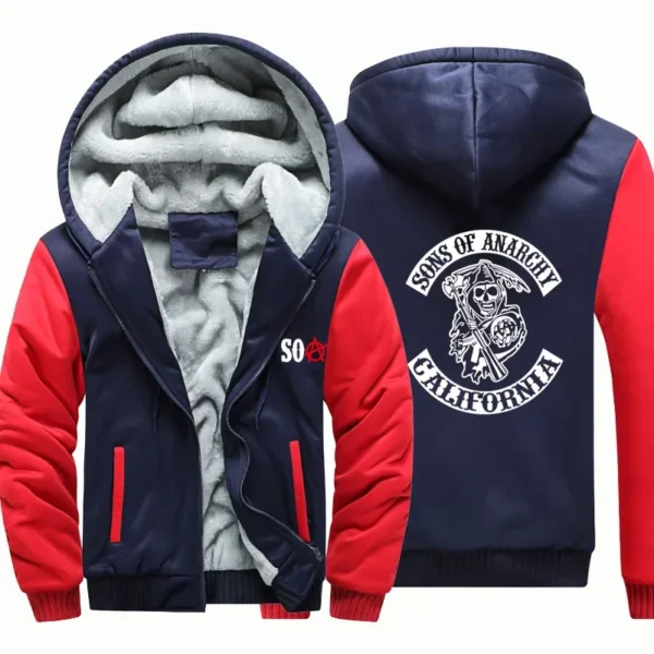 Men Women black red blue Winter TV Sons Of Anarchy Jacket Thick plush Hoodie SOA Warm Camouflage Coat zipper Sweatshirt clothes 4