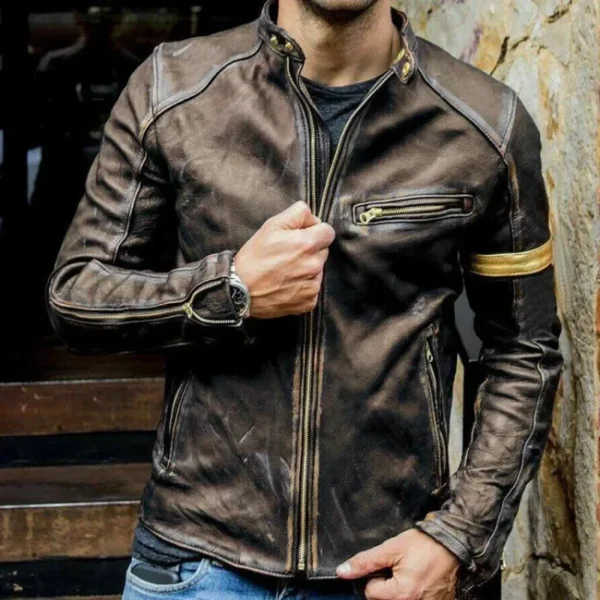 2022 Autumn Motorcycle Leather Jacket Men Street Fashion Bomber Jackets Casual Stand Collar Coat Mens Retro Pu Biker Outwear 5Xl 2