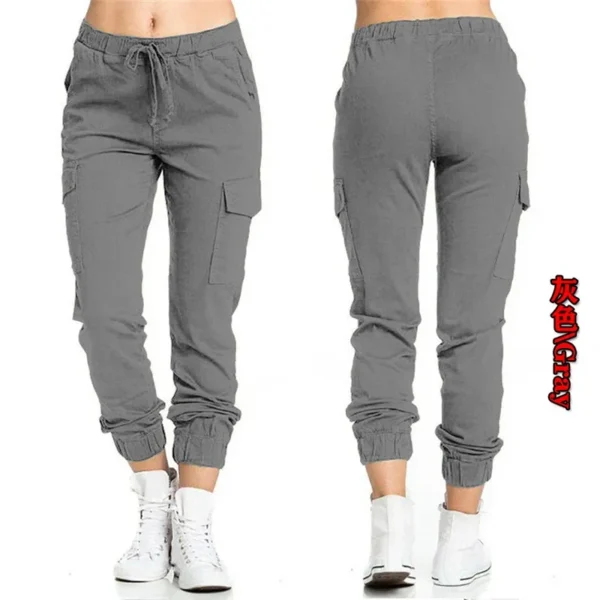 2022 New Solid Jogger Women's Cargo Pants Multi-Pocket Drawstring Elastic Waist Women Sports Pants Streetwear Casual Long Pant 5