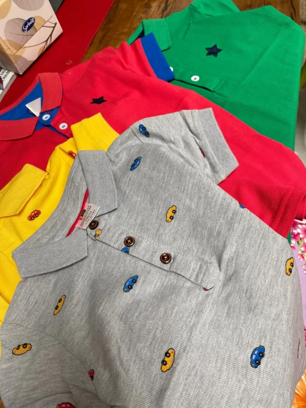 2024 Summer 3 4 5 6 8 10 Years Children Candy Color Turn Down Collar Cartoon Character Car Short Sleeve Cotton Kids Boy T-Shirt 4