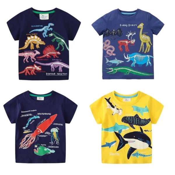 Kids Luminous Cartoon Shark Dinosaur T-shirt 100% Cotton Baby Boys Tees Summer New Short Sleeve Tops Dropshipping 1