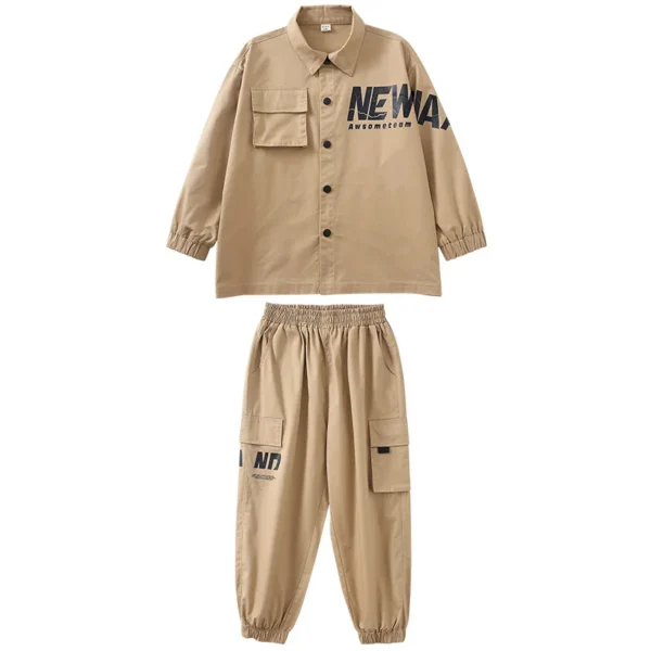 Kid Kpop Hip Hop Clothing Khaki Shirt Jacket Casual Streetwear Cargo Jogger Pants for Girl Boy Jazz Dance Costume Clothes Set 4