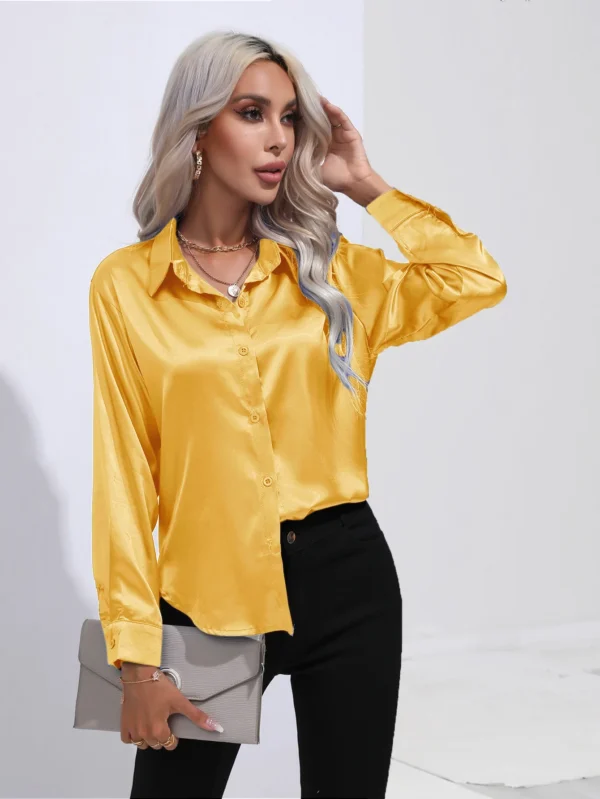 2024 Spring Summer Satin Shirt Women Long Sleeve Shirt Ladies Blouses Loose Button Up Shirts For Women 6