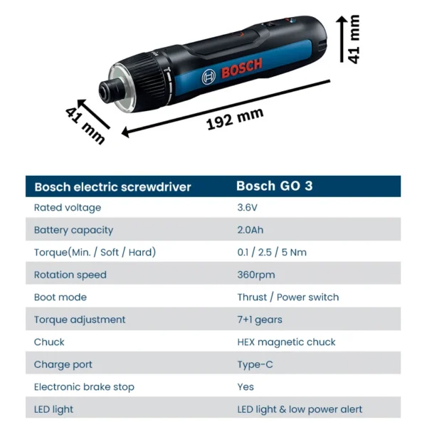 Bosch GO 3 Cordless Screwdriver Professional Electric Screwdriver 3.6V Rechargeable Cordless Drill Power Tool 6