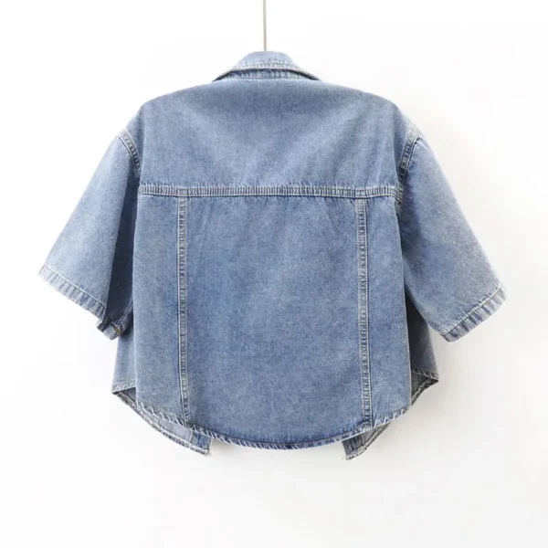 Lucyever Denim Jacket for Women 2023 Summer Loose Single Breasted Turn Down Collar Short Sleeve Jacket Korean Fashion Crop Coat 2