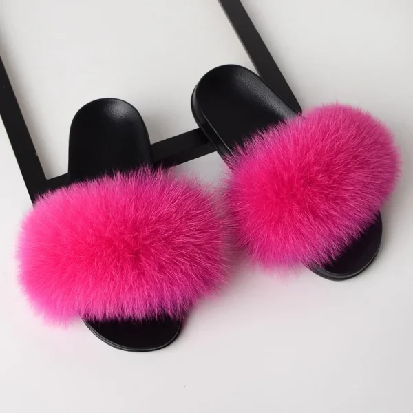 Women 2024 Fashion Summer Fox Fur Slippers Girls' Fuzzy Faux Fur Slides Fluffy Sandals Summer Cool Shoes Woman Furry Flip Flops 5