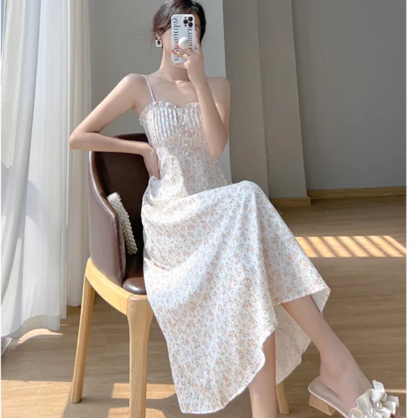 2024 Women Graceful Chic Purple Floral 2 Piece Dress Set Korean Lady Elegant Thin Shirt Sleeveless Dresses Outfit Travel Clothes 4