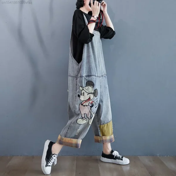 Disney Mickey Mouse Loose Denim Overalls Women's Vintage Long Wide Leg Jumpsuits Pants Plus Size Outwears Jump Suit Y2k Style 4