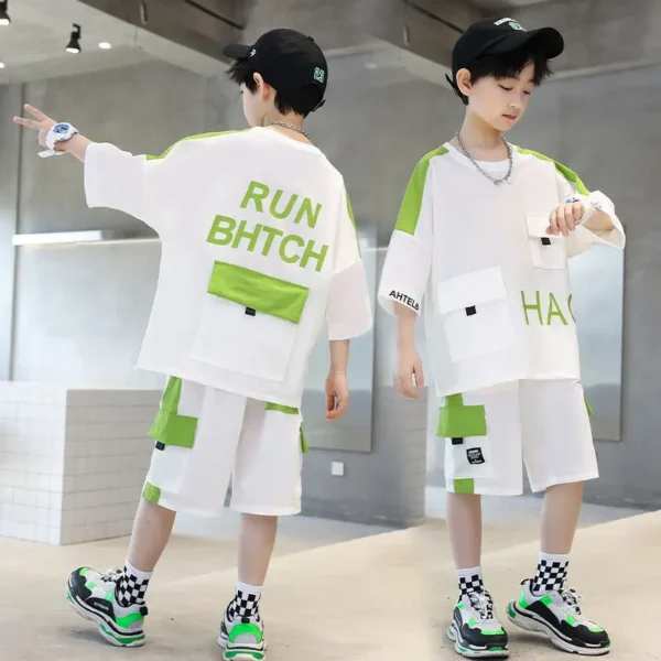 Summer Teenage Boy Short Sleeve Clothes Set Children Letter Print Top and Bottom 2 Pieces Suit Kid T-shirts Shorts Tracksuit 6