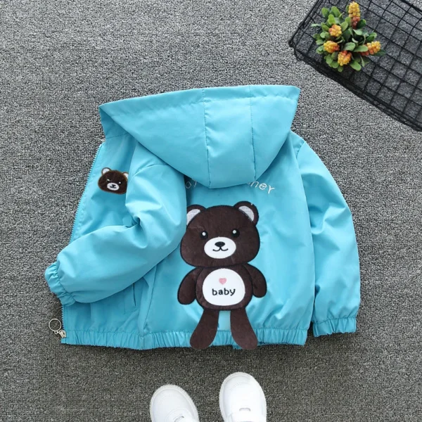 1 2 3 4 5 6 Years Baby Boy Jacket Cartoon Bear Hooded Windbreaker Coat For Girls Fashion Spring Autumn Outwear Children Clothing 1