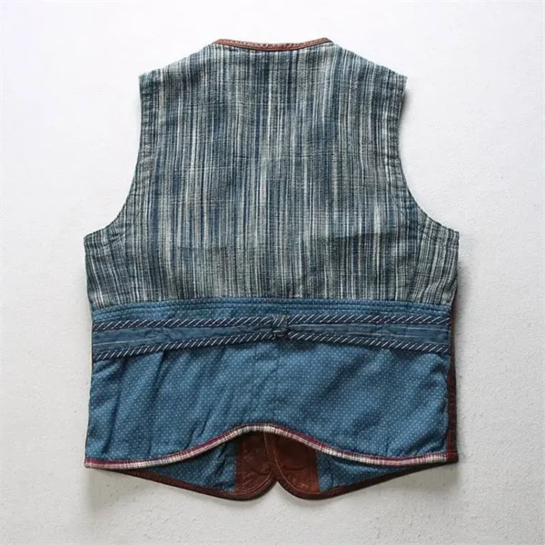 2024 New Spring Autumn Blue Dyed Clothing Genuine Leather Waistcoat Bikers Motorcycle Vest Male Sheepskin Sleeveless Coats 5