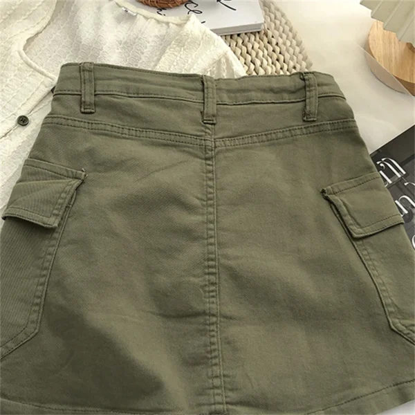 Plus Size Pockets Lace-Up Vintage Denim Skirt Summer Loose Casual Solid Mini Skirts Spring Korean Fashion Faldas Women Clothes 6