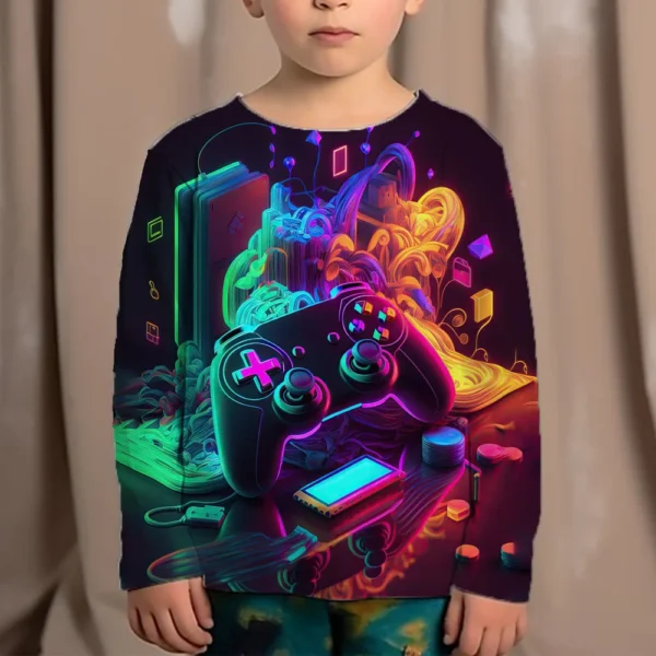 Top Clothes For Children Clothing Autumn Games Console Black T-Shirt Kids Tees Long Sleeve Tshirt From 10 To 12 Years Old Boys 1