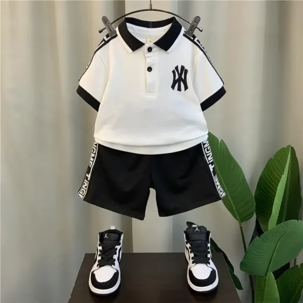 Summer Baby Boy Clothes Set Children Lapel Tshirts and Shorts 2 Pieces Suit Kid Letter Short Sleeve Top Bottom Outfit Tracksuits 3