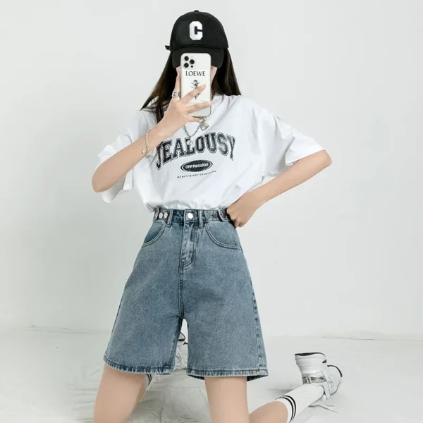 ZOENOVA Belted Shorts Jeans Women Baggy Y2K Fashion Straight Vintage Streetwear Denim 2024 Summer Loose Femme Denim Short Pants 2